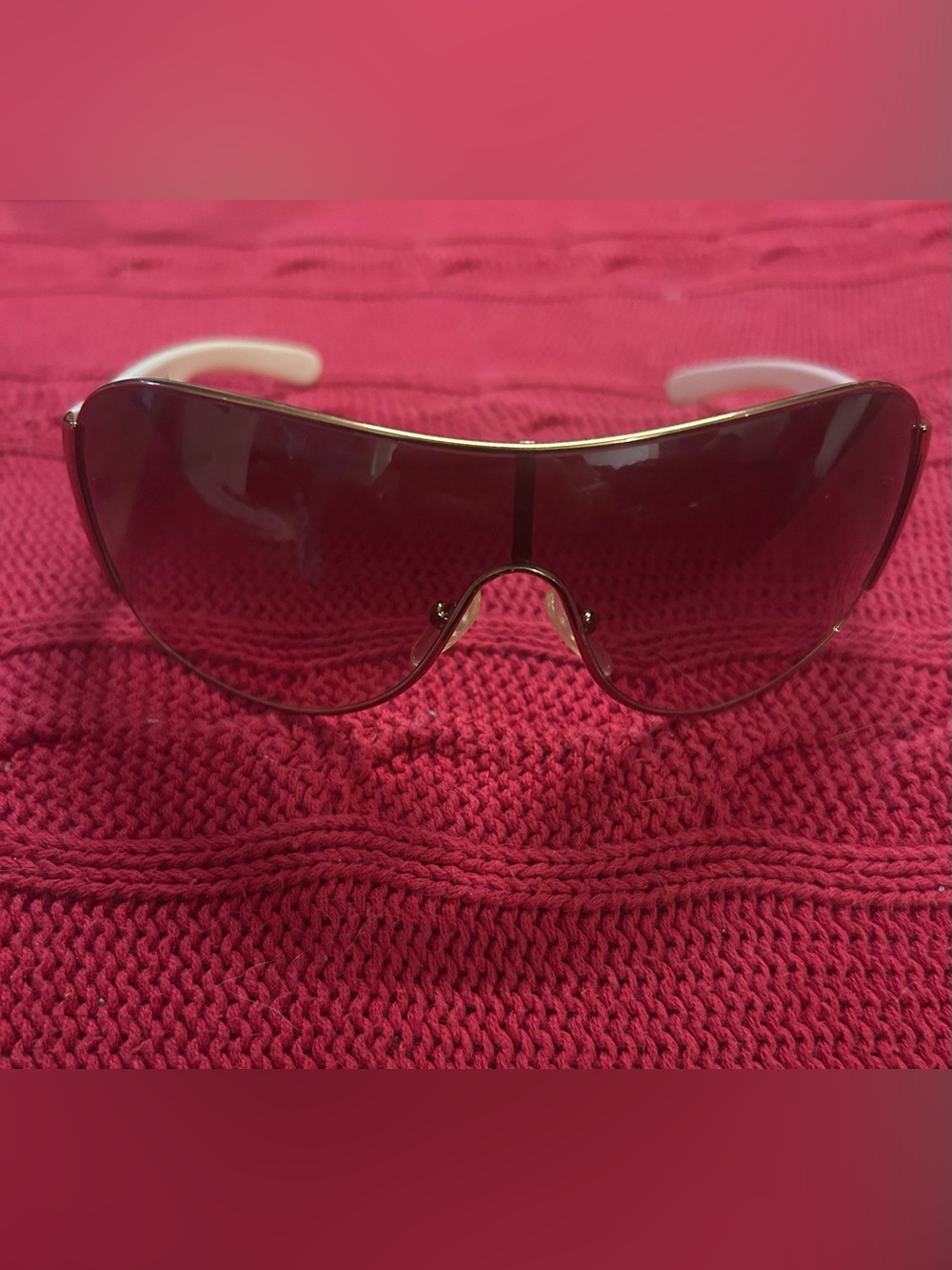PRADA
Rose Gold Metal Frame Shield Sunglasses - SPR 57L Unisex